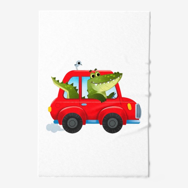 Полотенце &laquo;Крокодил в красной смешной машине. Детский мультяшный принт&raquo;