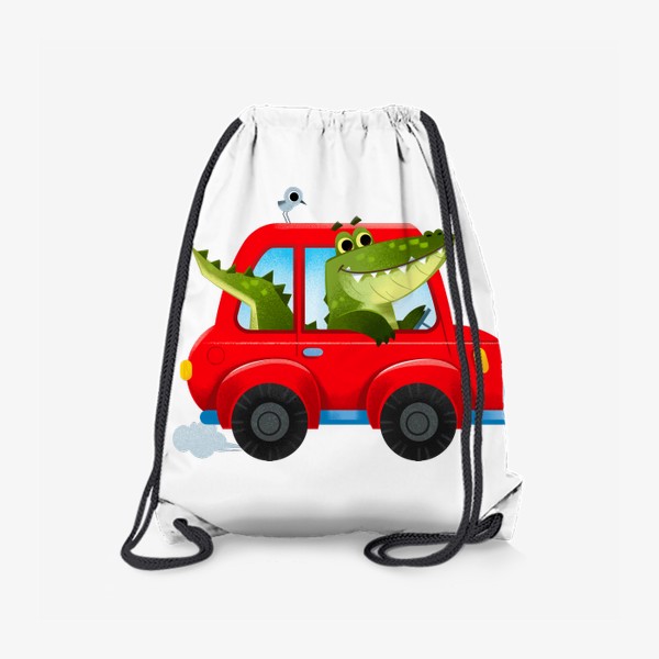 Рюкзак «Крокодил в красной смешной машине. Детский мультяшный принт»