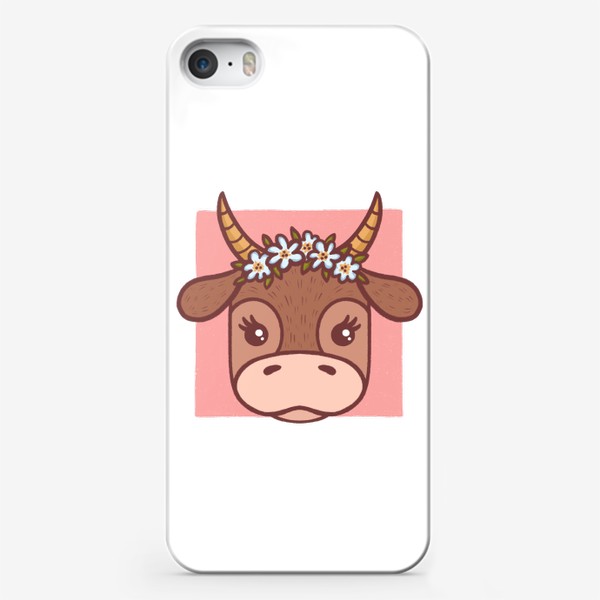 Чехол iPhone «Милая корова в цветочном венке. Подарок тельцу»