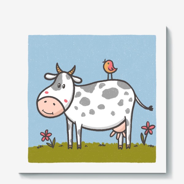 Холст «Милая корова с птичкой на спине»