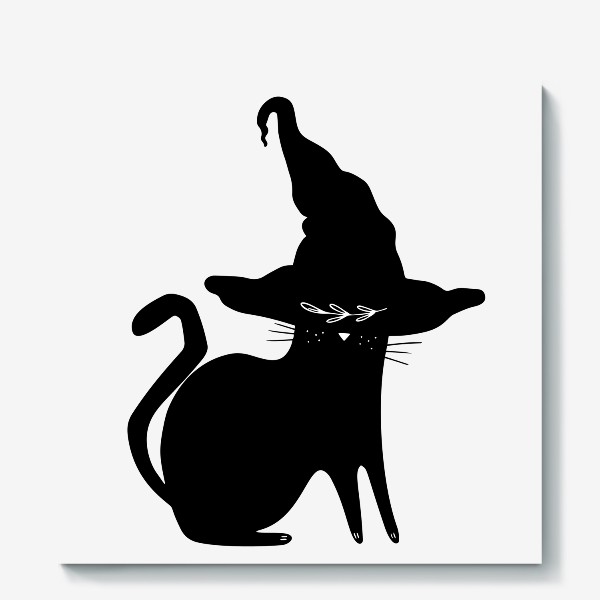 Холст &laquo;Черный кот, магия, хэллоуин, кот в шляпе, кошатникам, минималистичный стиль, волшебство&raquo;
