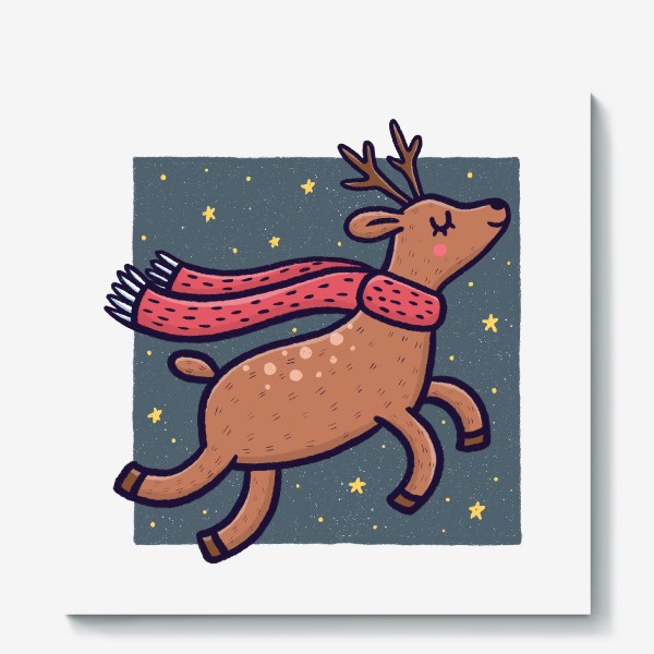 Холст «Новогодний северный олень в шарфике на прозрачном фоне»