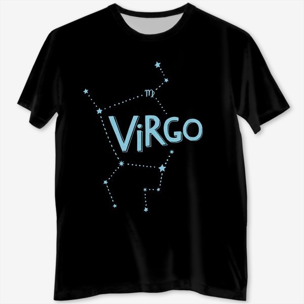 Футболка с полной запечаткой «Virgo. Знак зодиака Дева. Леттеринг на черном»