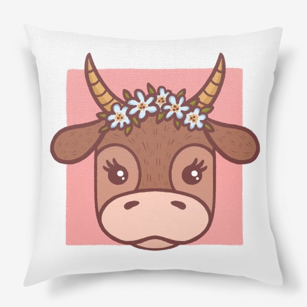 Подушка «Милая корова в цветочном венке. Подарок тельцу»