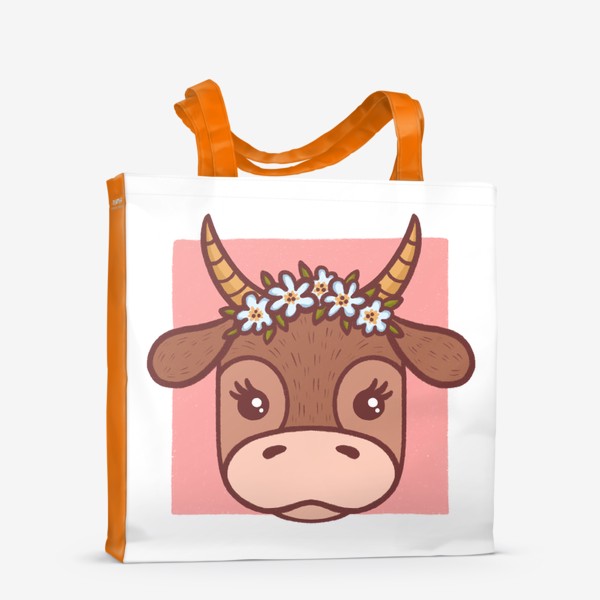 Сумка-шоппер «Милая корова в цветочном венке. Подарок тельцу»