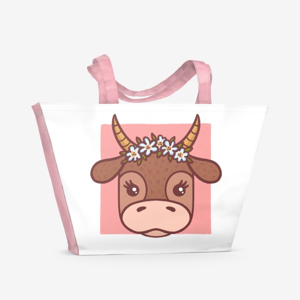 Пляжная сумка «Милая корова в цветочном венке. Подарок тельцу»