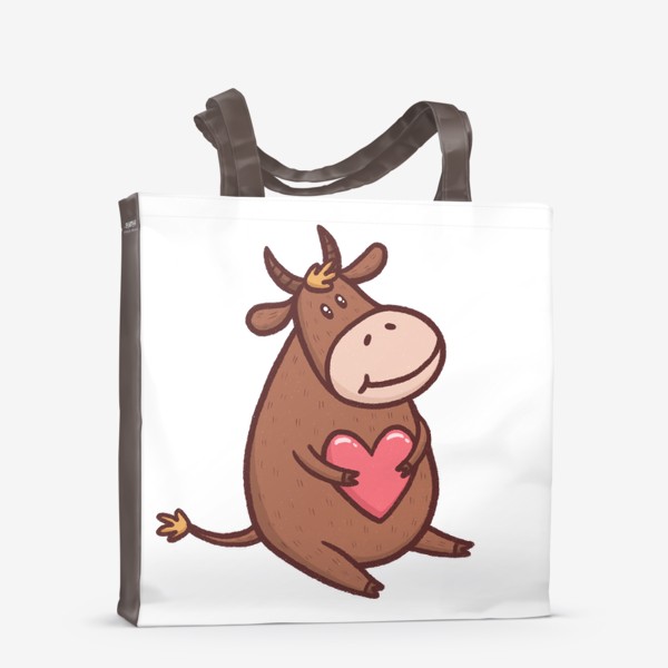 Сумка-шоппер &laquo;Милый бык с сердечком на прозрачном фоне&raquo;