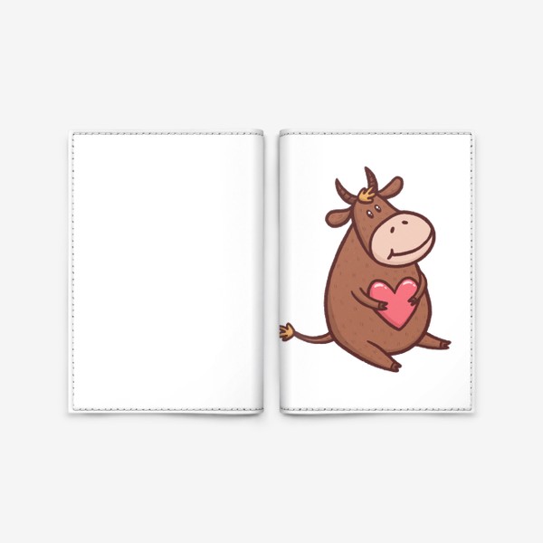 Обложка для паспорта «Милый бык с сердечком на прозрачном фоне»