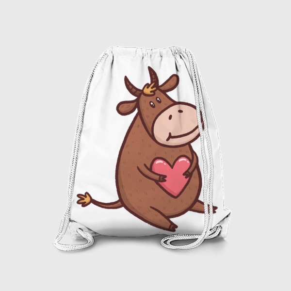 Рюкзак «Милый бык с сердечком на прозрачном фоне»