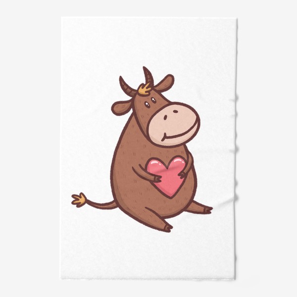 Полотенце «Милый бык с сердечком на прозрачном фоне»