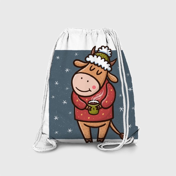 Рюкзак «Милый бык с какао на прозрачном фоне. Новый год 2021»