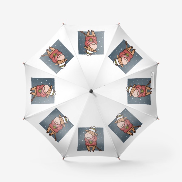 Зонт «Милый бык с какао на прозрачном фоне. Новый год 2021»