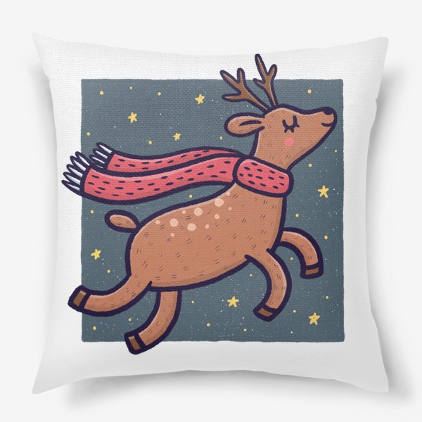 Подушка «Новогодний северный олень в шарфике на прозрачном фоне»