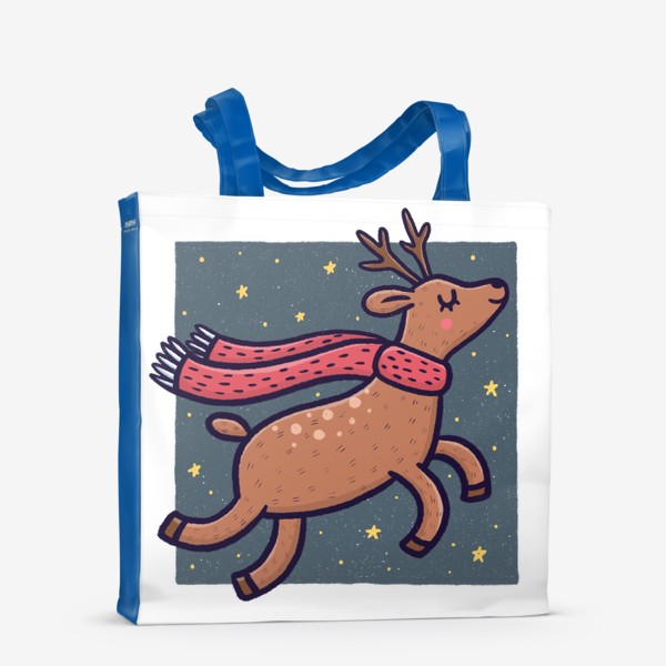 Сумка-шоппер «Новогодний северный олень в шарфике на прозрачном фоне»