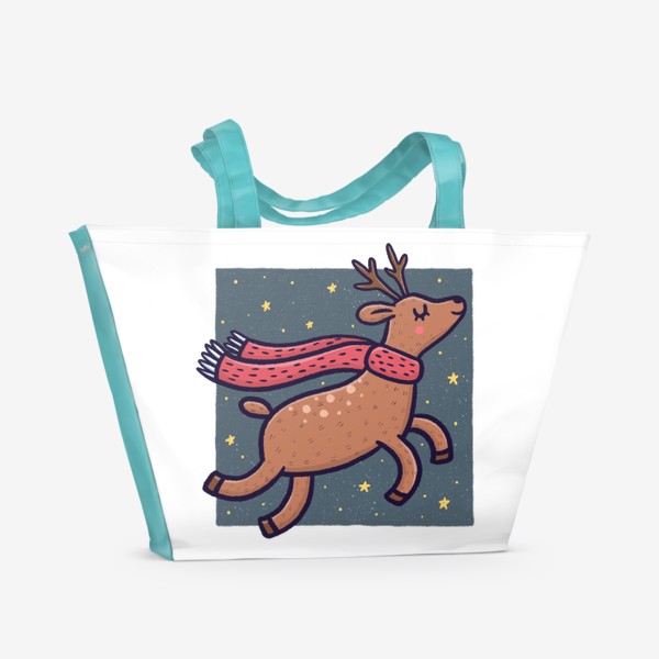 Пляжная сумка «Новогодний северный олень в шарфике на прозрачном фоне»