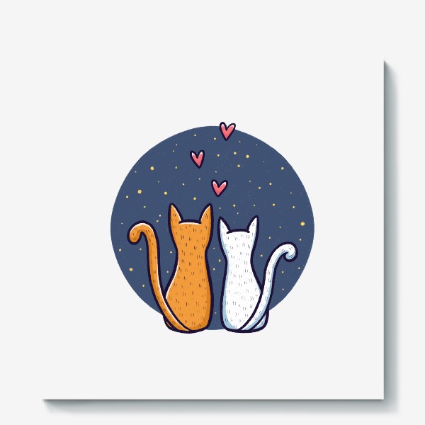Холст &laquo;Влюбленные коты с сердечками на фоне космоса (на прозрачном фоне)&raquo;