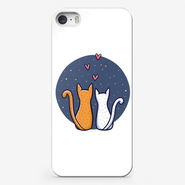 Чехол iPhone «Влюбленные коты с сердечками на фоне космоса (на прозрачном фоне)»