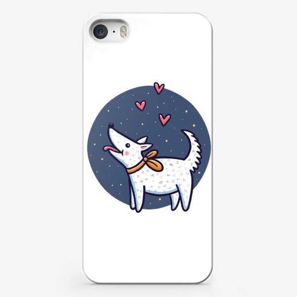 Чехол iPhone «Белая собака с сердечками (на прозрачном фоне)»