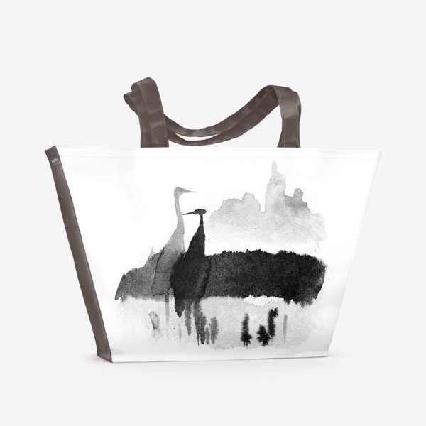 Пляжная сумка «Китайская живопись с цаплями»