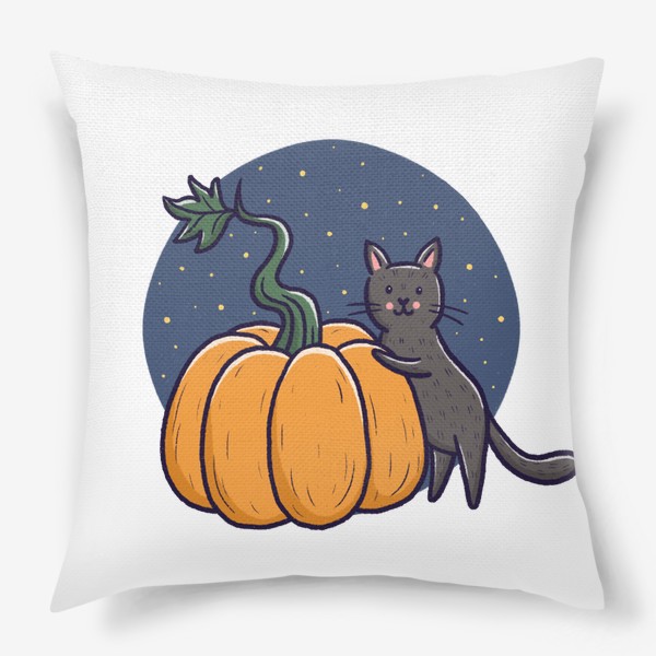 Подушка «Серый кот с тыквой. Хэллоуин»