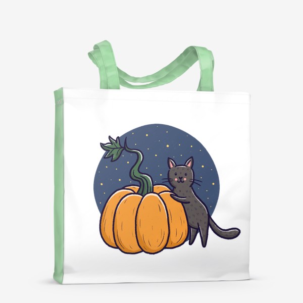 Сумка-шоппер «Серый кот с тыквой. Хэллоуин»