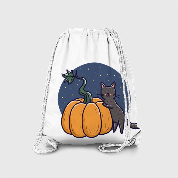 Рюкзак «Серый кот с тыквой. Хэллоуин»