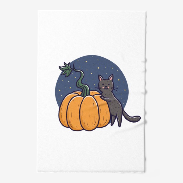Полотенце «Серый кот с тыквой. Хэллоуин»