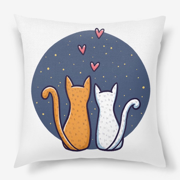 Подушка «Влюбленные коты с сердечками на фоне космоса (на прозрачном фоне)»