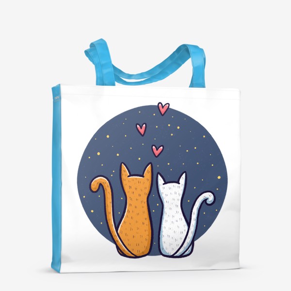 Сумка-шоппер «Влюбленные коты с сердечками на фоне космоса (на прозрачном фоне)»
