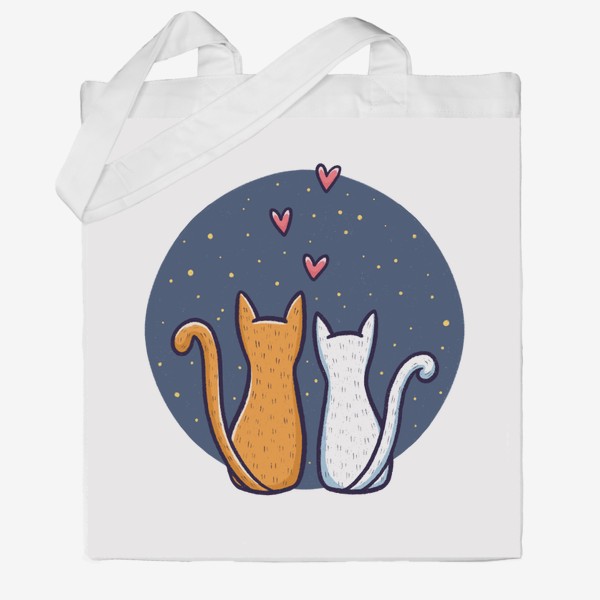 Сумка хб «Влюбленные коты с сердечками на фоне космоса (на прозрачном фоне)»