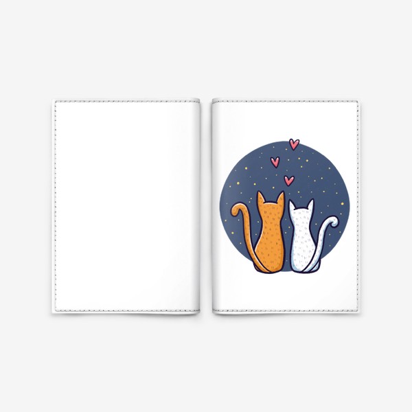 Обложка для паспорта «Влюбленные коты с сердечками на фоне космоса (на прозрачном фоне)»