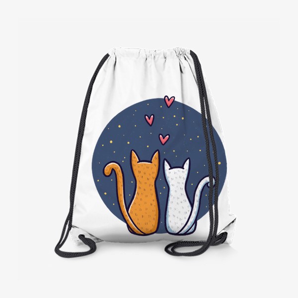 Рюкзак «Влюбленные коты с сердечками на фоне космоса (на прозрачном фоне)»