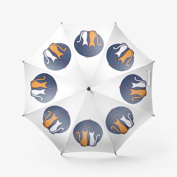 Зонт «Влюбленные коты с сердечками на фоне космоса (на прозрачном фоне)»