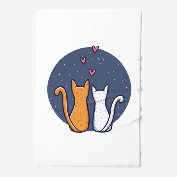 Полотенце &laquo;Влюбленные коты с сердечками на фоне космоса (на прозрачном фоне)&raquo;