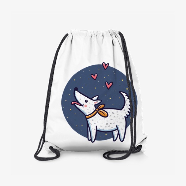 Рюкзак «Белая собака с сердечками (на прозрачном фоне)»