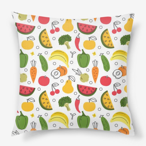 Подушка «Яркий веселый бесшовный паттерн с летними фруктами»