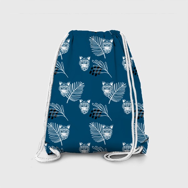 Рюкзак «Тигры и тропические растения на синем фоне»