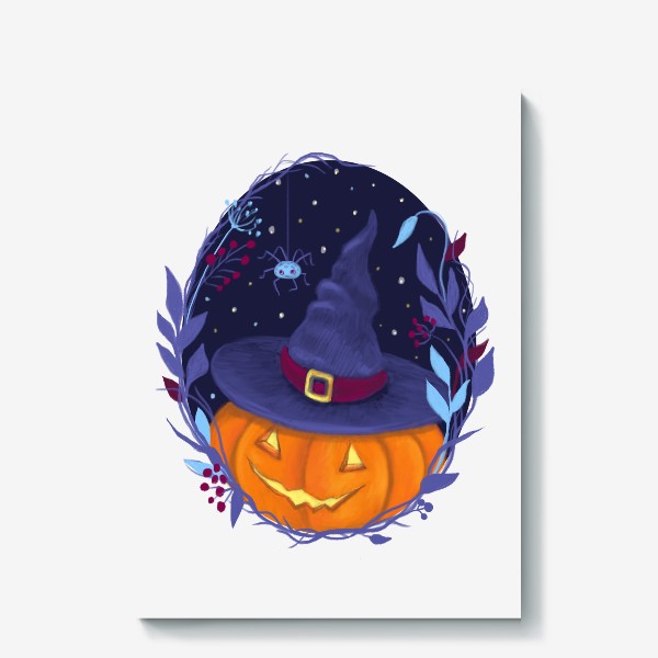 Холст «Хэллоуин тыква в ведьминой шляпе»