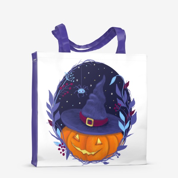 Сумка-шоппер «Хэллоуин тыква в ведьминой шляпе»