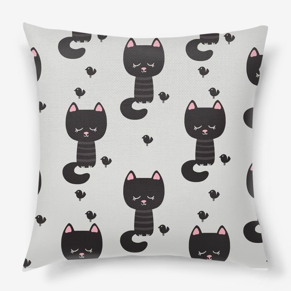 Подушка «Бесшовный паттерн. Милые черные котятки»