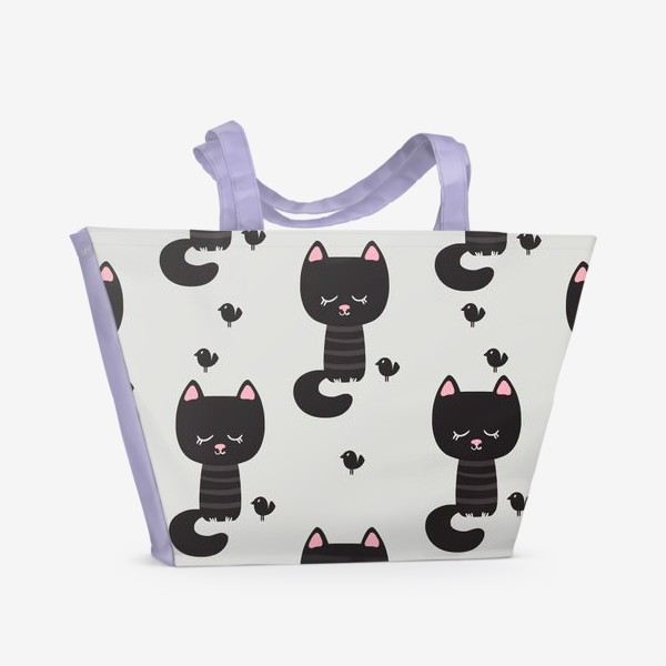 Пляжная сумка «Бесшовный паттерн. Милые черные котятки»