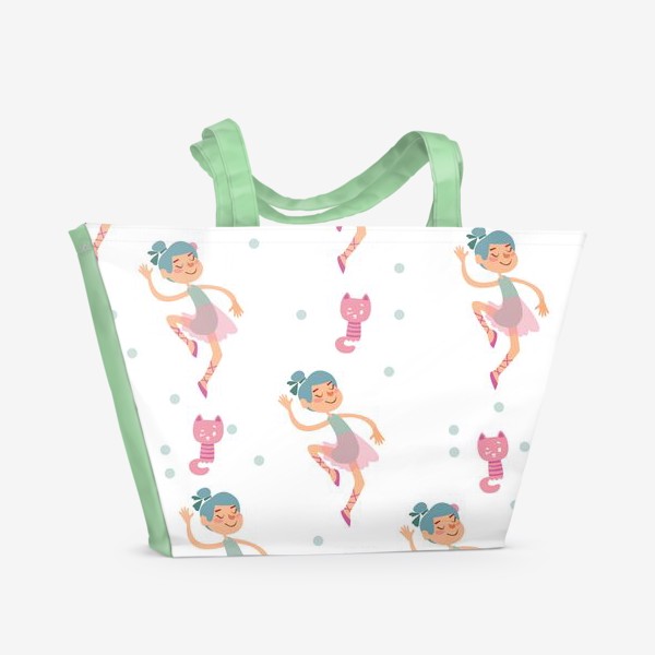 Пляжная сумка «Бесшовный паттерн. Милые балерины и розовые котики»