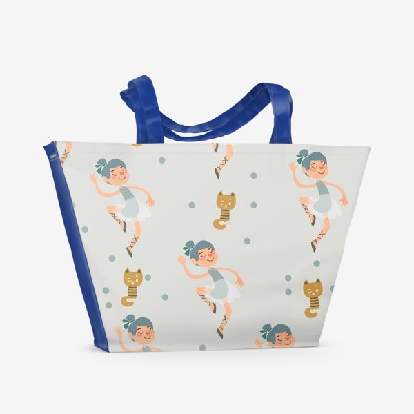 Пляжная сумка «Бесшовный паттерн. Милые балерины и котики»