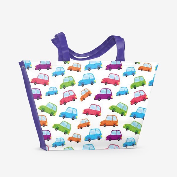 Пляжная сумка «Бесшовный паттерн. Милые разноцветные детские машинки»