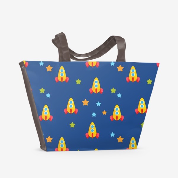 Пляжная сумка «Бесшовный паттерн. Милые маленькие ракеты летят в космос»