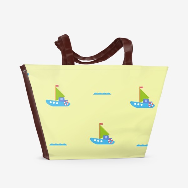 Пляжная сумка «Бесшовный паттерн. Милые кораблики на желтом фоне»