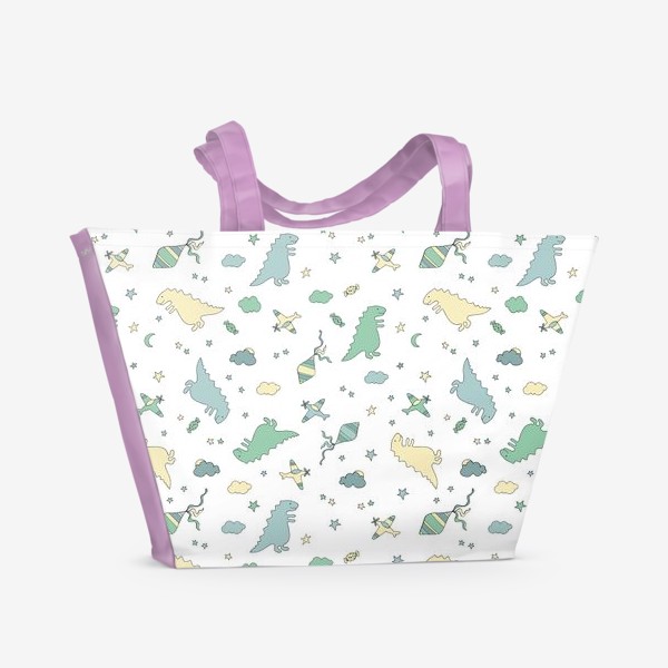 Пляжная сумка «Милые динозавры бесшовный узор. Детский принт»
