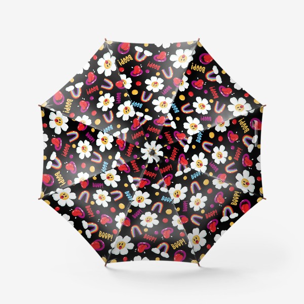 Зонт «Забавный принт: ромашки, губы, boop!, радуга, пузыри»