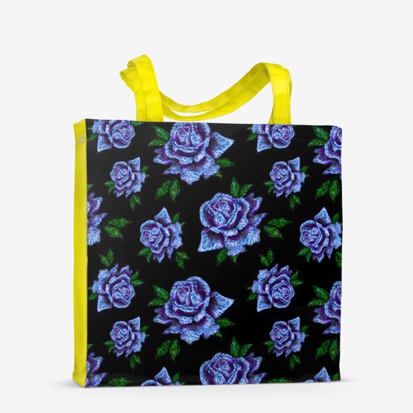 Сумка-шоппер «Сапфировые розы на черном фоне»