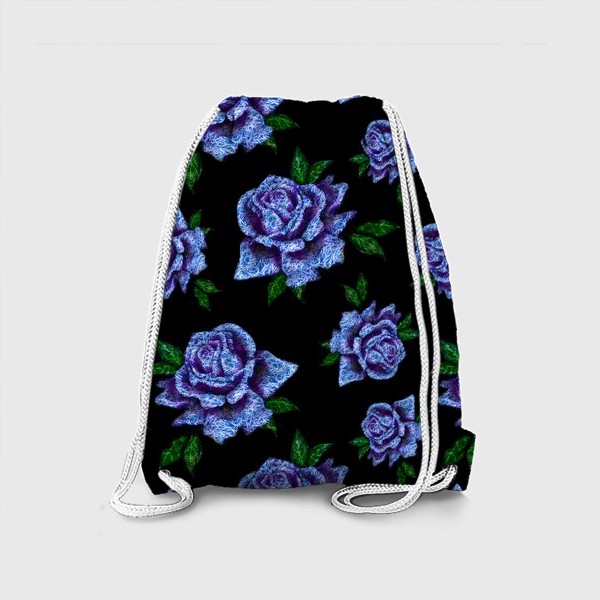 Рюкзак «Сапфировые розы на черном фоне»